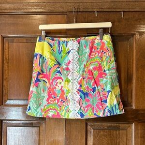 Lilly Pulitzer Rhea Skort Size 2 Casa Banana Tropical Floral White Lace Trim